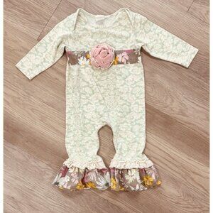 Peaches And Cream Girls Mint And Pink Floral Romper 24 Months